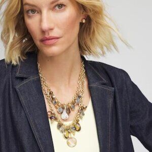 NWT CHICO'S Faceted Gem Drop Off Bib Necklace. AND MATCHING EARRINGS.